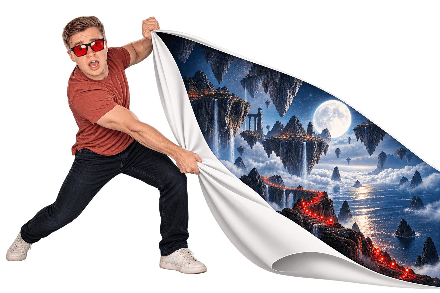 David pulls open a scene to reveal an impossible moonlit world.